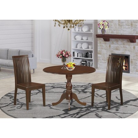 East West Furniture 3 Piece Dublin Dropleaf Dining Table Set - Mahogany DMIP3-MAH-W